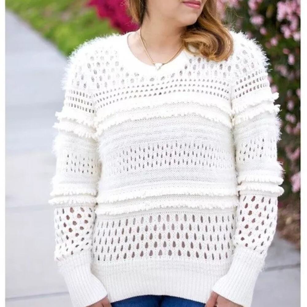 Banana Republic Fringe Mesh Crewneck Sweater Size Small